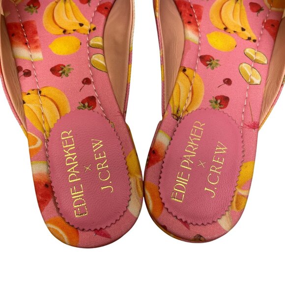 Edie Parker X J.Crew Womens Pink Fruit Print Bow Slip-On Flat Sandals Size 8.5 - Picture 5 of 9